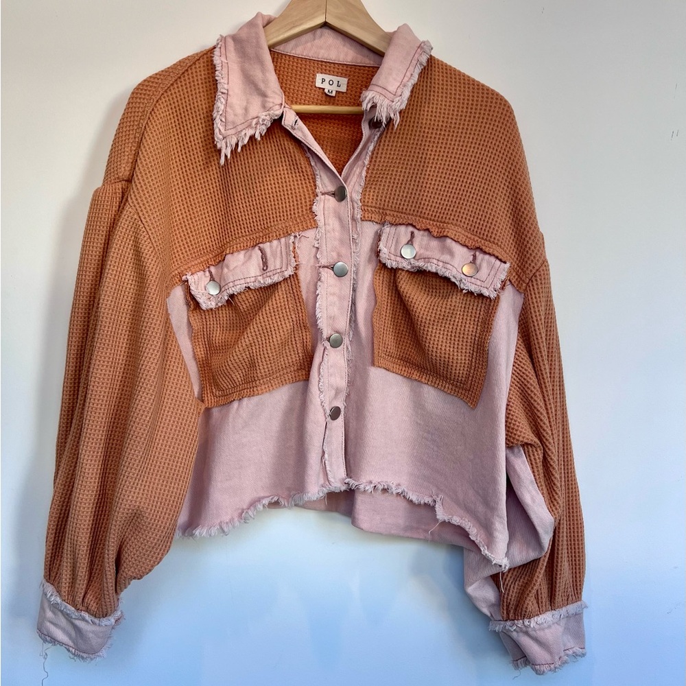 POL Textured Pink Distressed Jacket size Medium